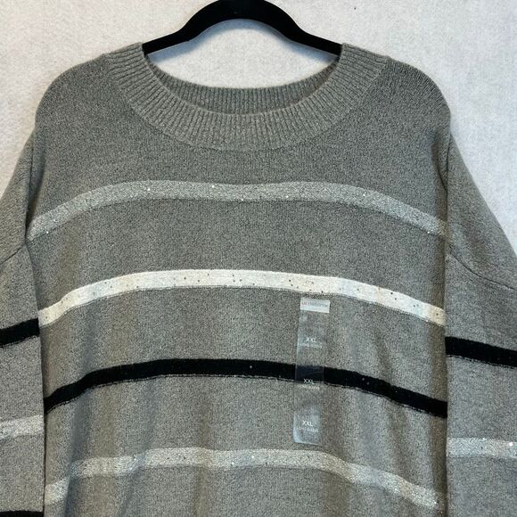 LIZ CLAIBORNE Womens Sweater XXL Crew Neck Long Sleeve Striped Pullover Gray NEW - Picture 4 of 16